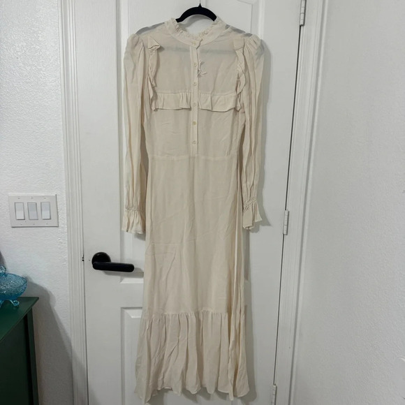 NEW Reformation Hallie Maxi Long Sleeve Dress 6 Victorian Ruffle Cream Dress - Picture 3 of 12